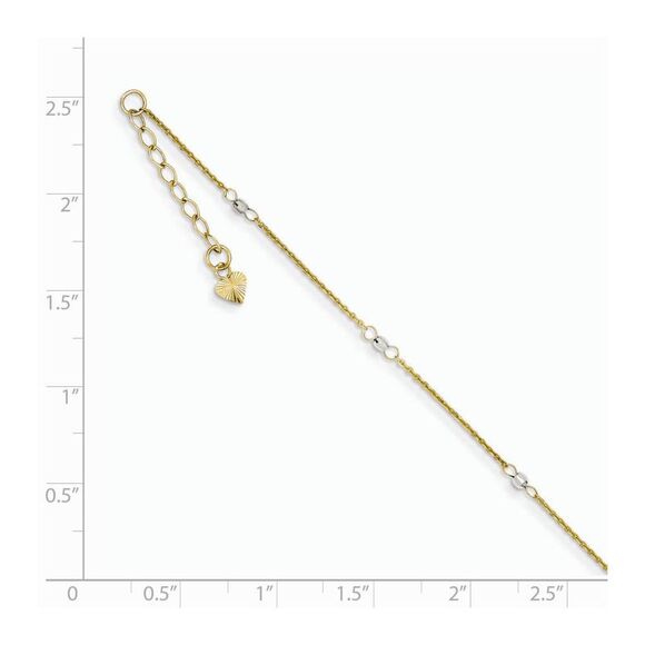 14k Two-Tone Gold Cable and Mirror Bead Chain Anklet, 9-10 Inch - Picture 2 of 4